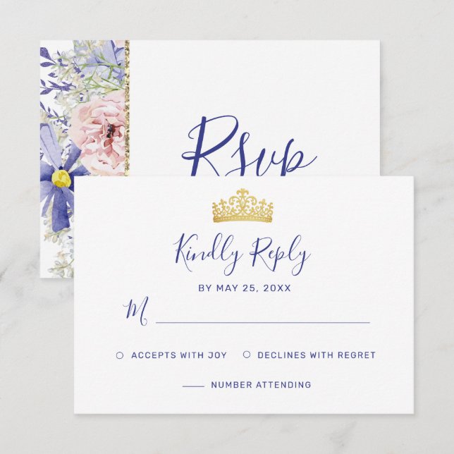 Elegant Pink Purple Floral Quinceañera RSVP Card (Front/Back)