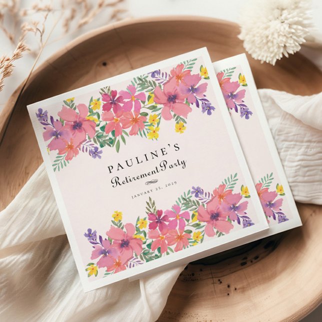 Elegant Pink Purple Floral Retirement Party Napkin (Creator Uploaded)