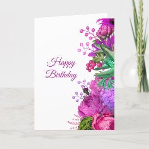 Elegant Pink Purple Floral Watercolor Birthday Card