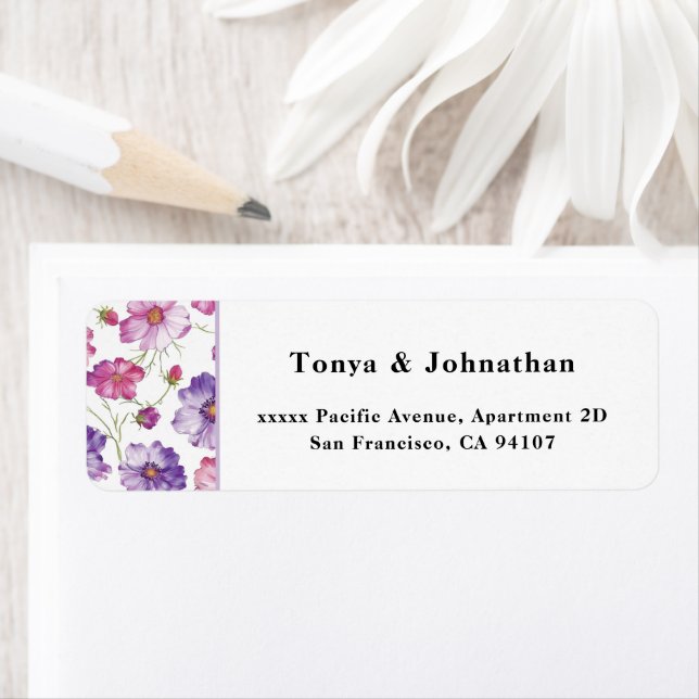 Elegant Pink Purple Floral Wedding Return Address  (Insitu)