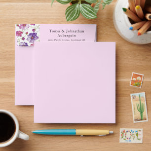 Elegant Pink Purple Floral Wedding Return Address Envelope
