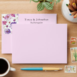 Elegant Pink Purple Floral Wedding Return Address  Envelope