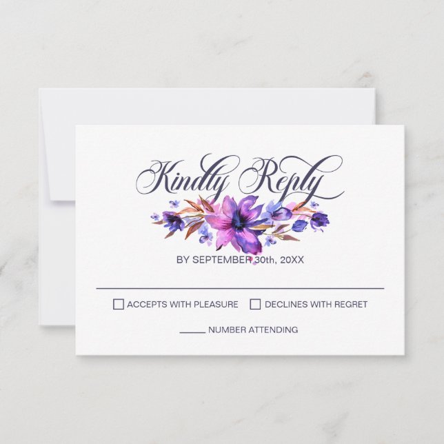 Elegant Pink Purple Floral Wedding RSVP (Front)