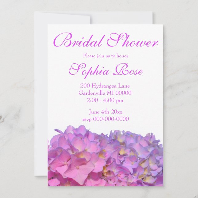 Elegant pink purple florals hydrangeas invitation (Front)