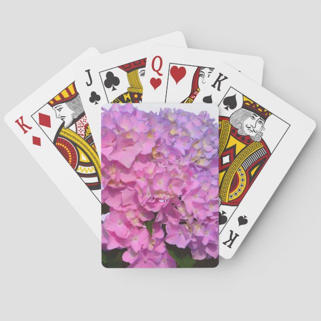 Elegant pink purple florals hydrangeas playing cards (Back)