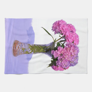 Elegant pink purple florals hydrangeas tea towel