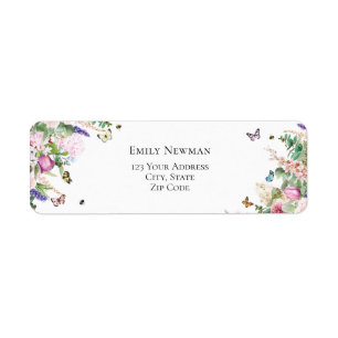 Elegant Pink Purple Flowers & Butterflies Label