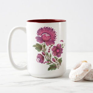 Elegant Pink & Purple Folk Art Floral Ceramic Mug