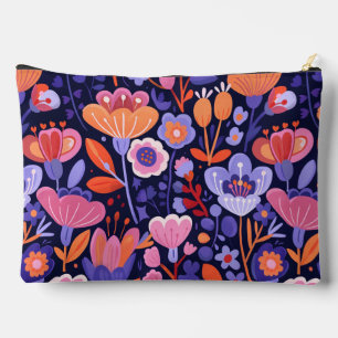 Elegant pink purple folk floral pattern  accessory pouch
