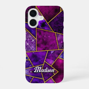 Elegant pink purple girly geometric iPhone 16 case
