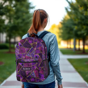 Elegant pink purple girly geometric printed backpack