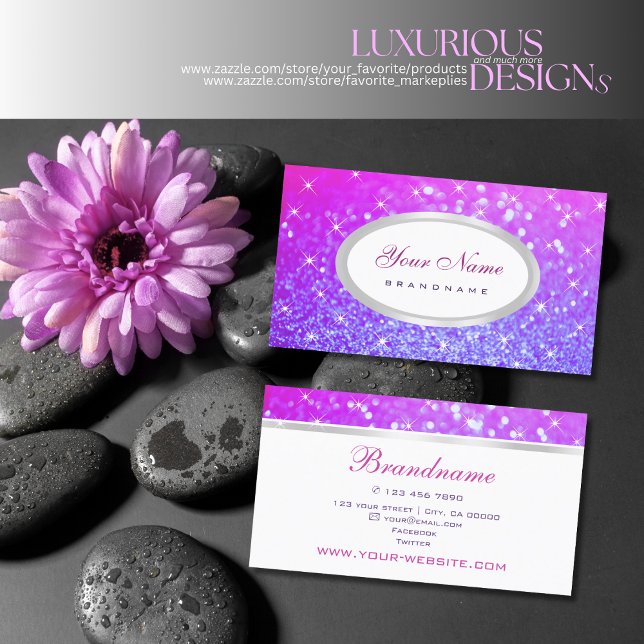 Elegant Pink Purple Glitter Sparkle Stars Precious Business Card (Creator Uploaded)