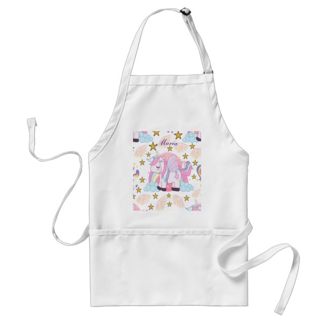 Elegant Pink Purple Gold Star Unicorn Name Apron (Front)