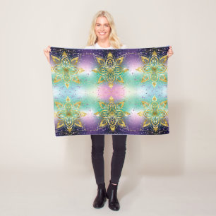 Elegant Pink purple green holiday Snowflakes stars Fleece Blanket
