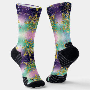 Elegant Pink purple green holiday Snowflakes stars Socks