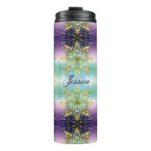 Elegant Pink purple green holiday Snowflakes stars Thermal Tumbler