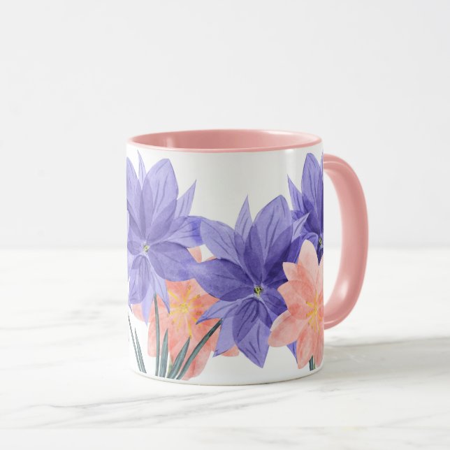 Elegant Pink & Purple Lilac Floral Border Coffee Mug (Front Right)