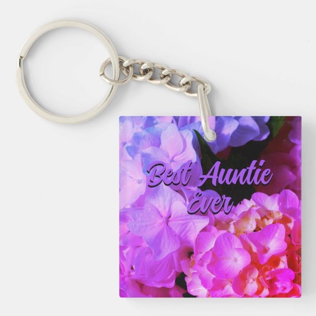 Elegant pink purple magenta flowers florals Aunt  Key Ring (Front)