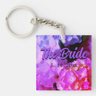 Elegant pink purple magenta flowers florals key ring