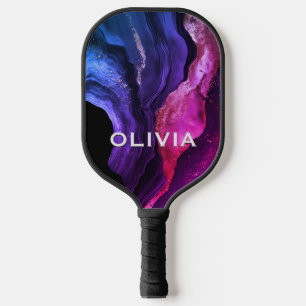 Elegant pink purple marble art faux glitter lugga pickleball paddle