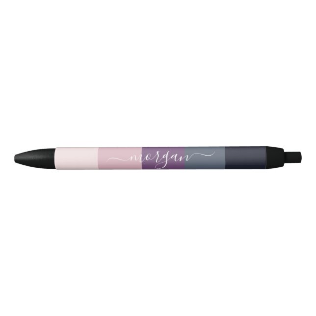 Elegant Pink Purple Monogram Black Ink Pen (Front)