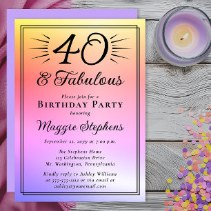 Elegant Pink Purple Ombre Fabulous 40th Birthday Invitation