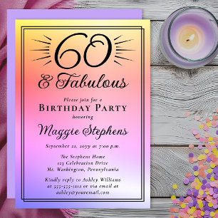 Elegant Pink Purple Ombre Fabulous 60th Birthday Invitation