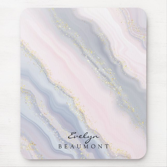 Elegant Pink Purple Pastel Marble Customisable Mouse Mat (Front)