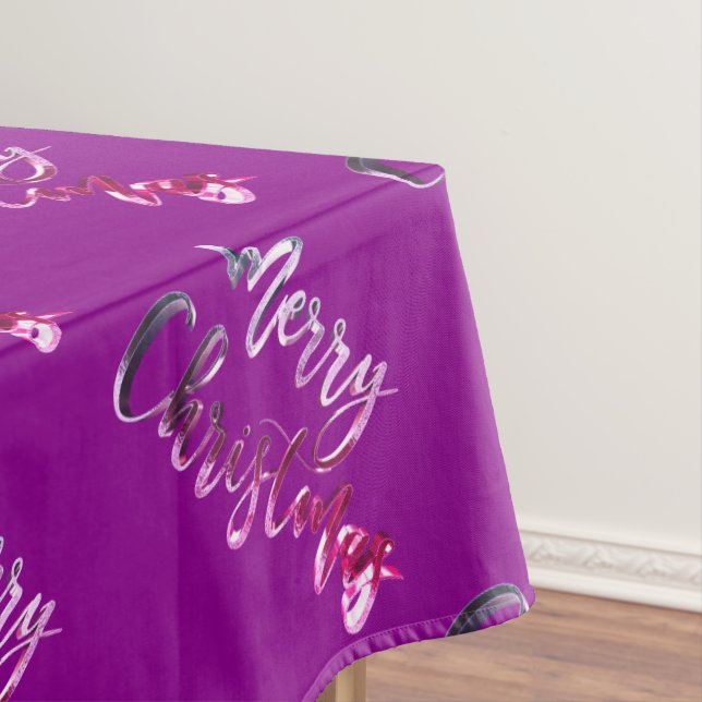 Elegant Pink Purple Script Magenta Merry Christmas Tablecloth (In Situ)