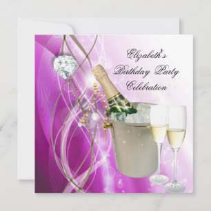 Elegant Pink Purple Silver Glitter Birthday Party Invitation
