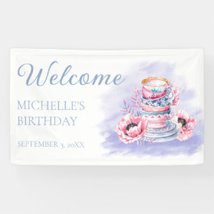 Elegant Pink Purple Tea Party Birthday Welcome Banner
