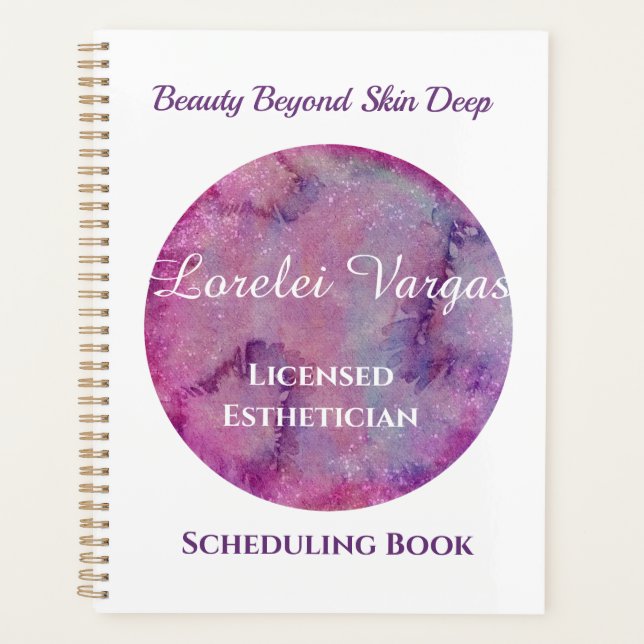 Elegant Pink Purple Watercolor Aesthetician Planner (Front)