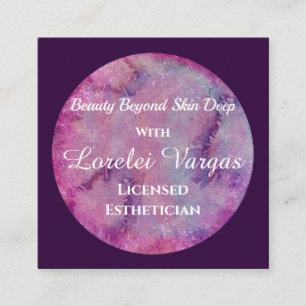 Elegant Pink Purple Watercolor Aesthetician & QR Square Business Card