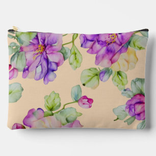 Elegant pink purple watercolor floral accessory pouch