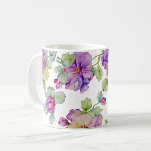 Elegant pink purple watercolor floral coffee mug