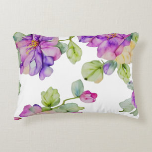 Elegant pink purple watercolor floral decorative cushion