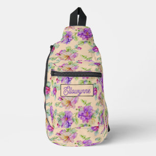 Elegant pink purple watercolor floral personalize sling bag