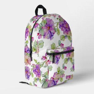 Elegant pink purple watercolor floral printed backpack