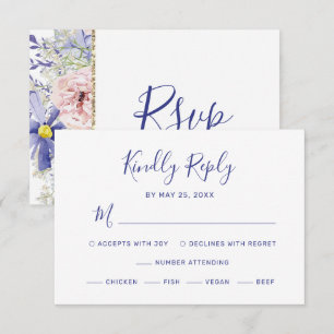 Elegant Pink Purple Watercolor Floral Wedding Meal RSVP Card
