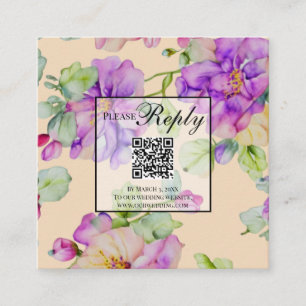 Elegant pink purple watercolor floral Wedding QR Enclosure Card