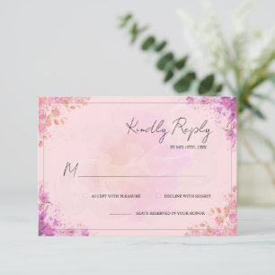Elegant Pink Purple Watercolor Floral Wedding RSVP Card