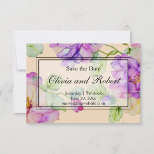 Elegant pink purple watercolor floral Wedding Save The Date