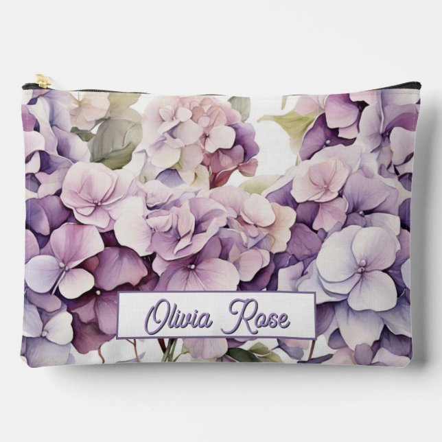 Elegant pink purple watercolor hydrangeas  accessory pouch (Front)