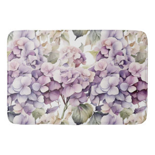 Elegant pink purple watercolor hydrangeas  bath mat