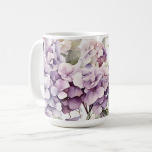 Elegant pink purple watercolor hydrangeas  coffee mug