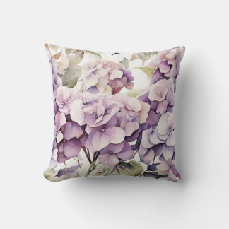 Elegant pink purple watercolor hydrangeas  cushion