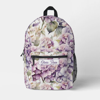 Elegant pink purple watercolor hydrangeas printed backpack