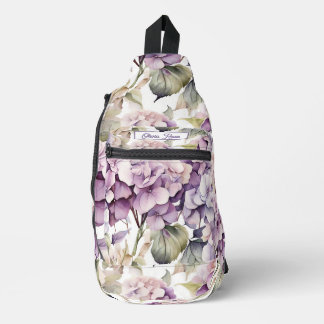 Elegant pink purple watercolor hydrangeas sling bag