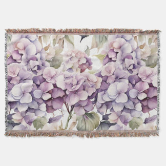 Elegant pink purple watercolor hydrangeas  throw blanket