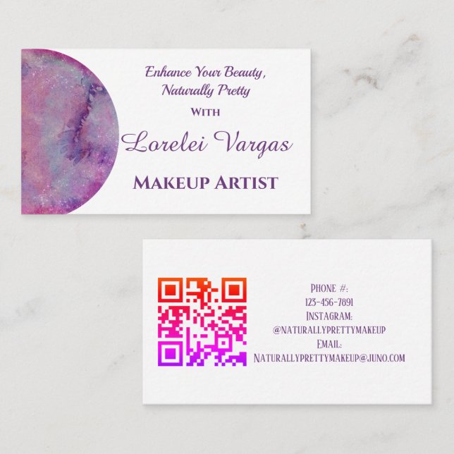 Elegant Pink Purple Watercolor Makeup Artist Business Card (Front/Back)